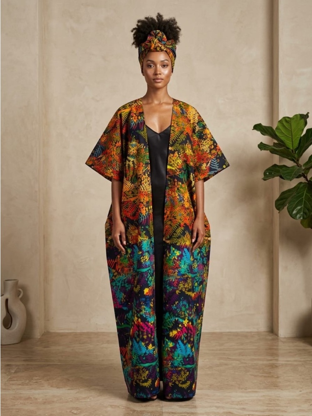 Vibrant Multicolor African wax print Women's kimono Kaftan